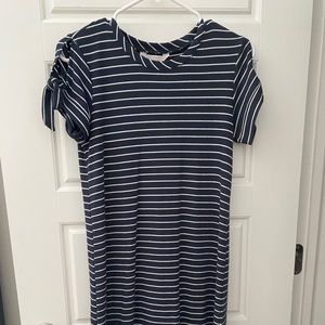navy blue and white striped dress
